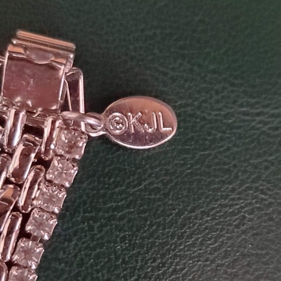 Vintage KJL‎ Kenneth J Lane Silver Tone Basket Weave Crystal Edge Bracelet - Picture 5 of 7